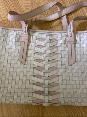 Cole Haan Woven Leather Tote in Ivory and Blush Pink